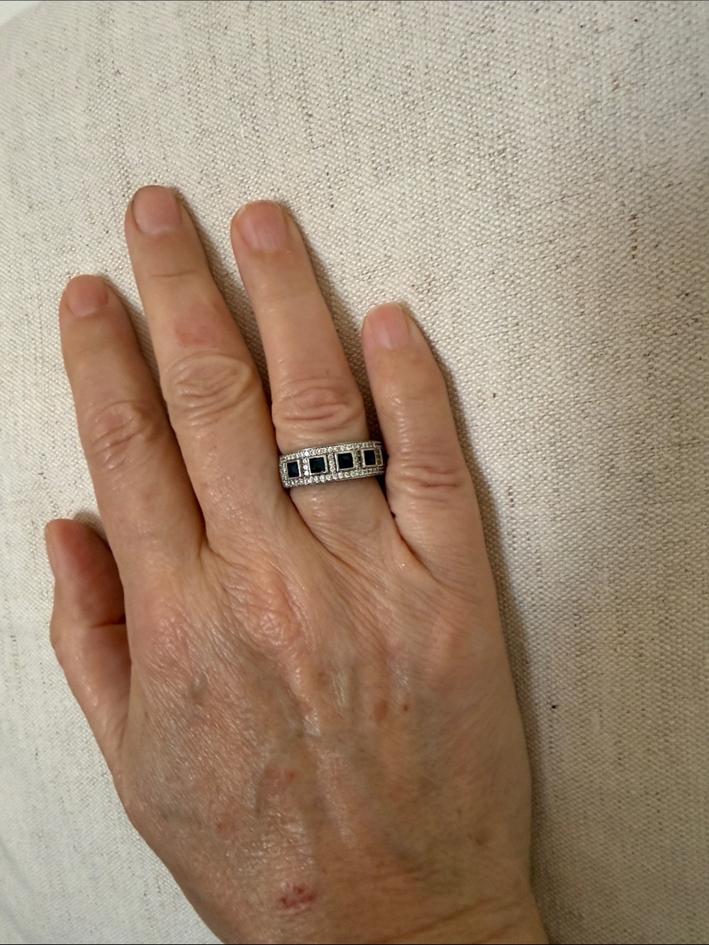 Sterling silver sapphire and diamond CZ stone band